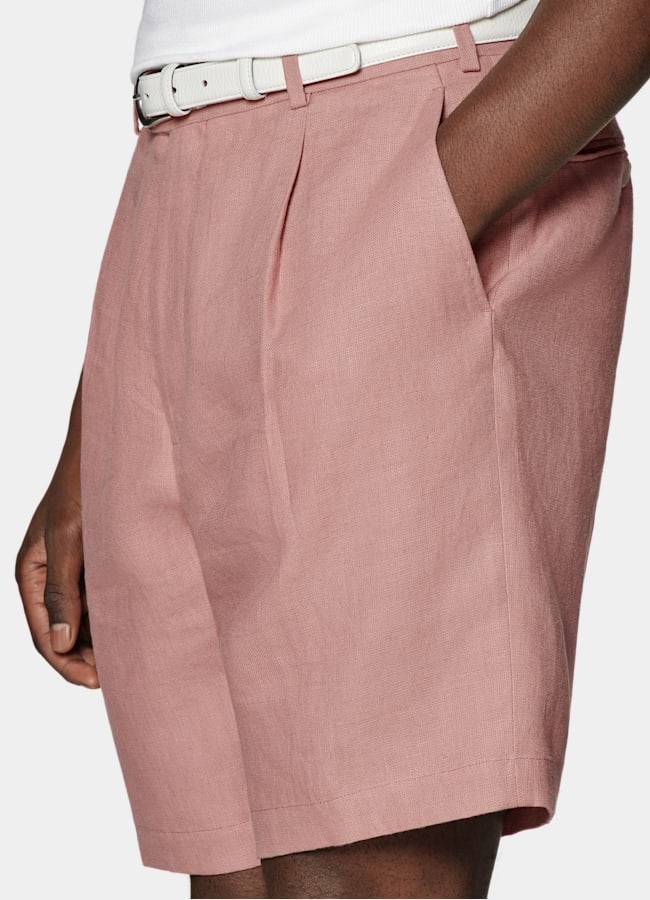 SUITSUPPLY Pure Linen by Di Sondrio, Italy Pink Straight Leg Shorts
