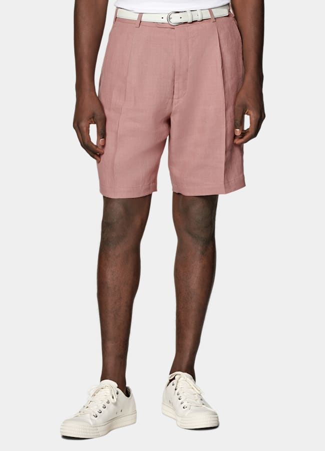 SUITSUPPLY Pure Linen by Di Sondrio, Italy Pink Straight Leg Shorts
