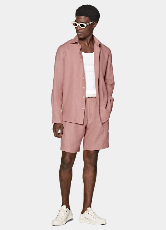 SUITSUPPLY Pure Linen by Di Sondrio, Italy Pink Straight Leg Shorts
