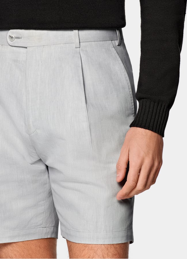 SUITSUPPLY Linen Cotton by Di Sondrio, Italy Light Grey Straight Leg Shorts