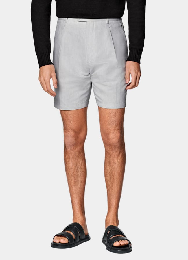 SUITSUPPLY Linen Cotton by Di Sondrio, Italy Light Grey Straight Leg Shorts