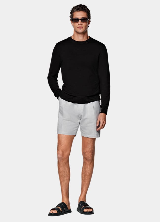SUITSUPPLY Linen Cotton by Di Sondrio, Italy Light Grey Straight Leg Shorts