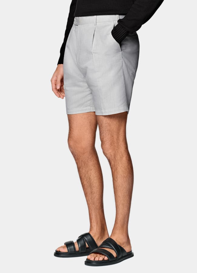SUITSUPPLY Linen Cotton by Di Sondrio, Italy Light Grey Straight Leg Shorts