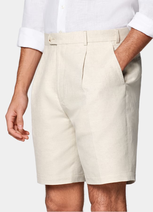 SUITSUPPLY Cotton Linen by Di Sondrio, Italy Sand Straight Leg Shorts
