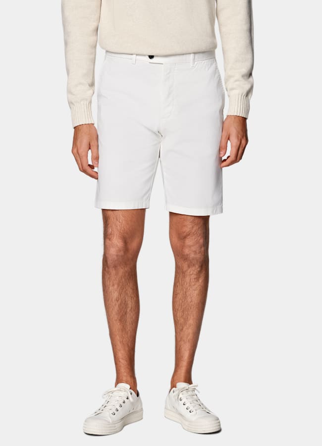 SUITSUPPLY Stretch Cotton by Di Sondrio, Italy Off-White Slim Leg Shorts