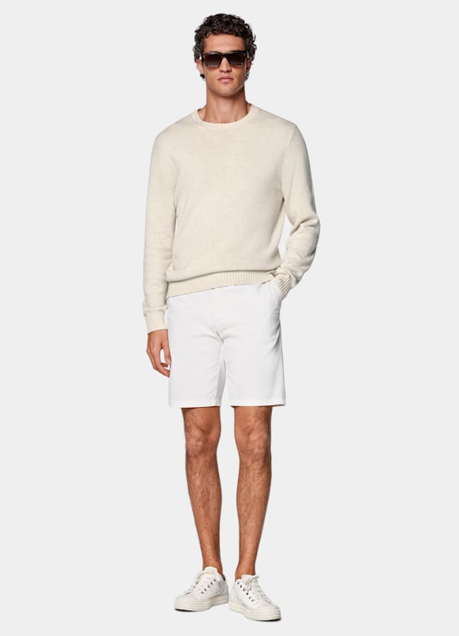 SUITSUPPLY Stretch Cotton by Di Sondrio, Italy Off-White Slim Leg Shorts