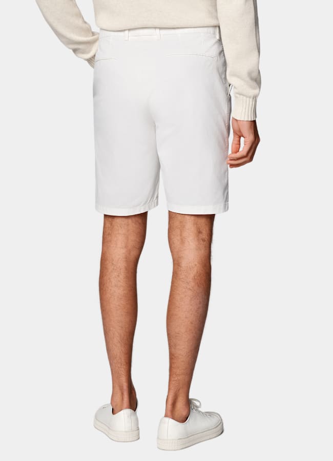 SUITSUPPLY Stretch Cotton by Di Sondrio, Italy Off-White Slim Leg Shorts