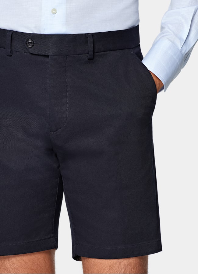 SUITSUPPLY Stretch Cotton by Di Sondrio, Italy Navy Slim Leg Shorts