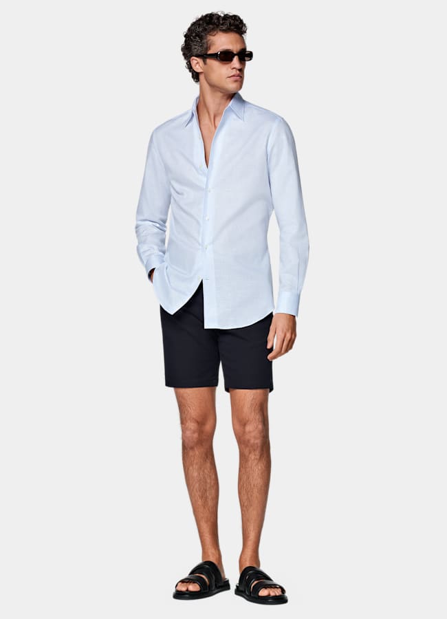 SUITSUPPLY Stretch Cotton by Di Sondrio, Italy Navy Slim Leg Shorts