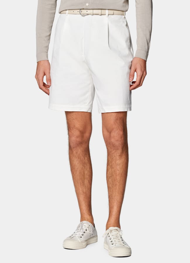 SUITSUPPLY Stretch Cotton by Di Sondrio, Italy Off-White Straight Leg Shorts