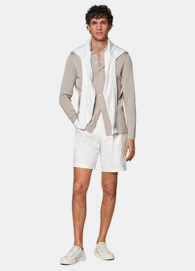 SUITSUPPLY Stretch Cotton by Di Sondrio, Italy Off-White Straight Leg Shorts