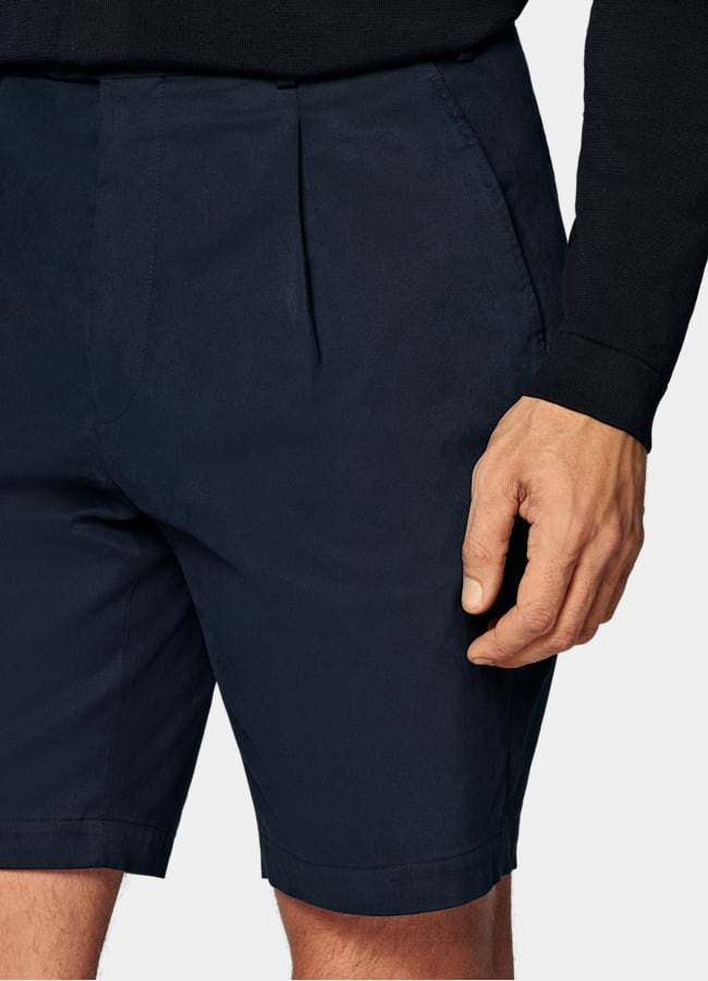 SUITSUPPLY Stretch Cotton by Di Sondrio, Italy Navy Straight Leg Shorts