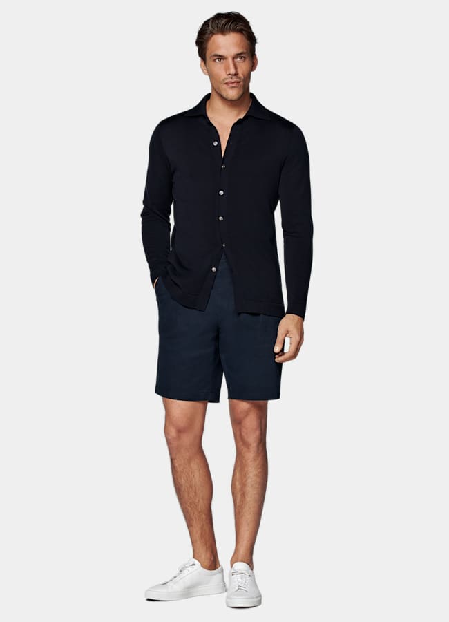 SUITSUPPLY Stretch Cotton by Di Sondrio, Italy Navy Straight Leg Shorts