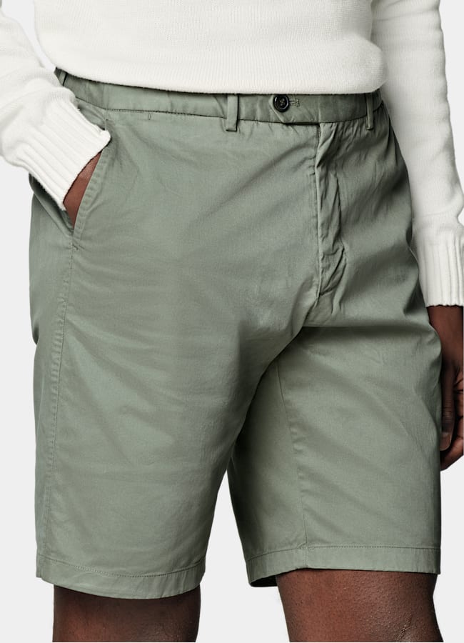 SUITSUPPLY Stretch Cotton by Di Sondrio, Italy Green Slim Leg Shorts