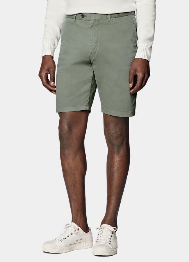 SUITSUPPLY Stretch Cotton by Di Sondrio, Italy Green Slim Leg Shorts