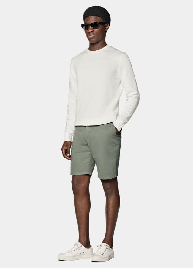 SUITSUPPLY Stretch Cotton by Di Sondrio, Italy Green Slim Leg Shorts