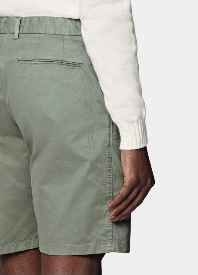 SUITSUPPLY Stretch Cotton by Di Sondrio, Italy Green Slim Leg Shorts