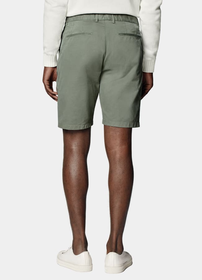 SUITSUPPLY Stretch Cotton by Di Sondrio, Italy Green Slim Leg Shorts