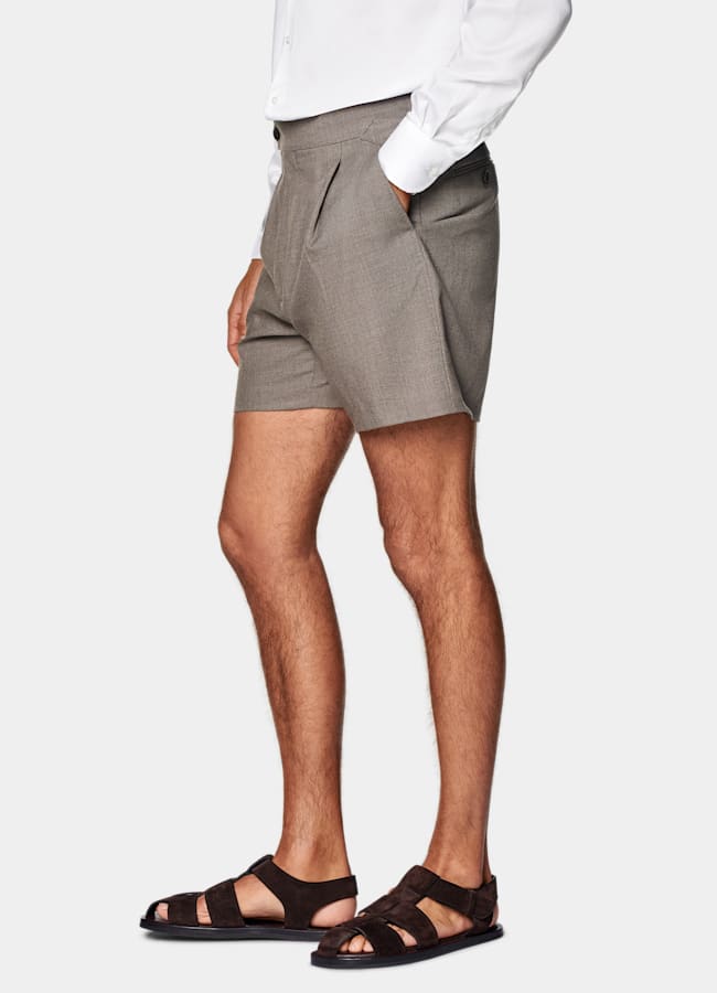 SUITSUPPLY Wrinkle-Free 4-Ply Wool by Rogna, Italy Taupe Straight Leg Shorts