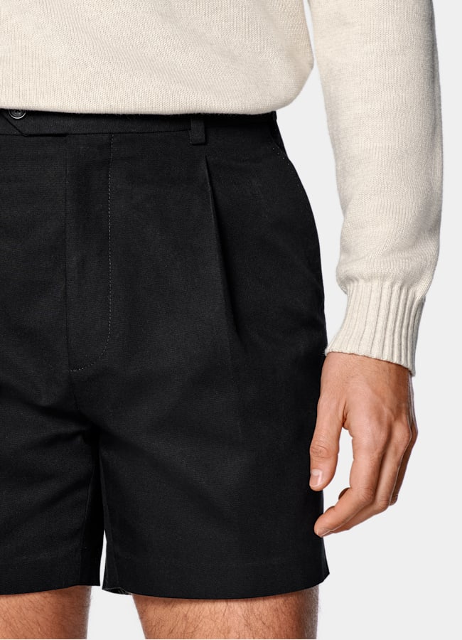 SUITSUPPLY Pure Cotton by Di Sondrio, Italy Black Straight Leg Shorts