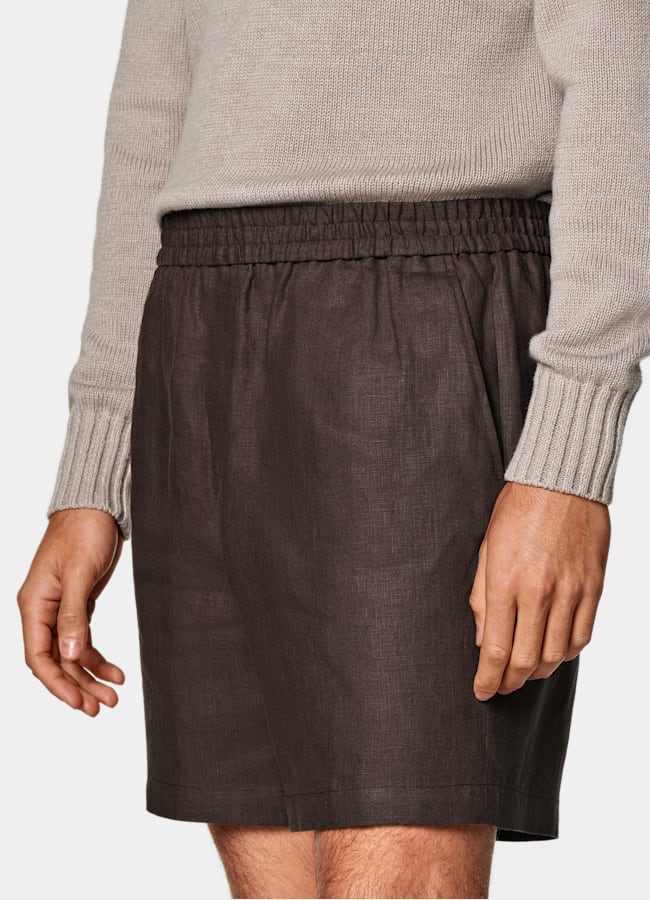 SUITSUPPLY Reines Leinen von Leomaster, Italien Shorts mittelbraun Straight Leg