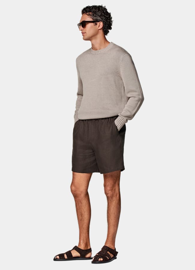 SUITSUPPLY Reines Leinen von Leomaster, Italien Shorts mittelbraun Straight Leg