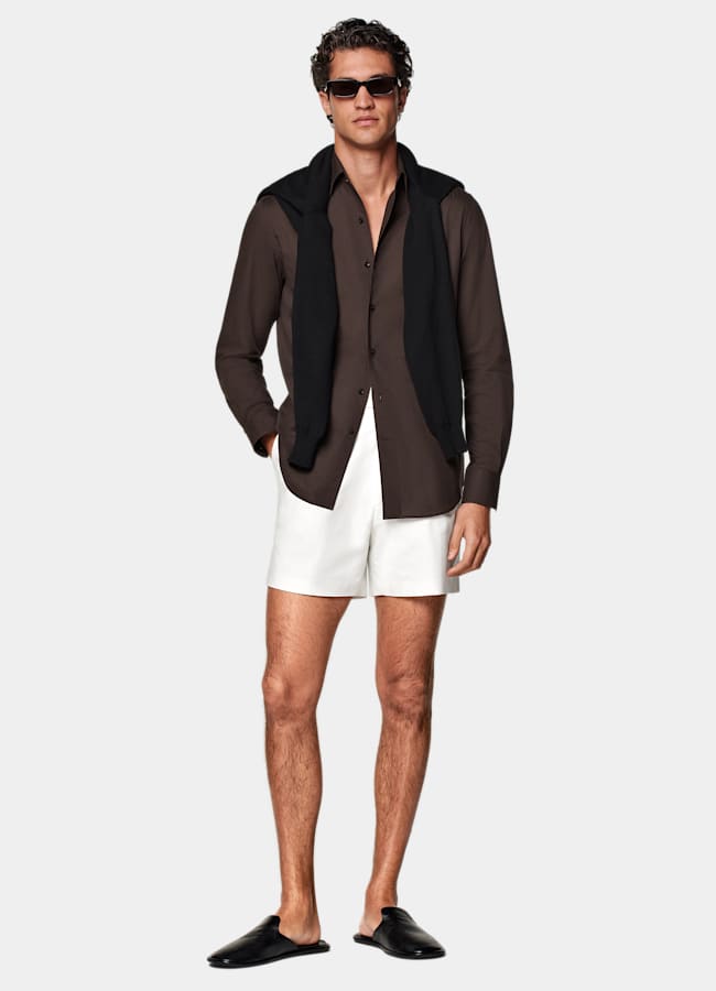 SUITSUPPLY Pure Cotton by Di Sondrio, Italy Off-White Straight Leg Shorts
