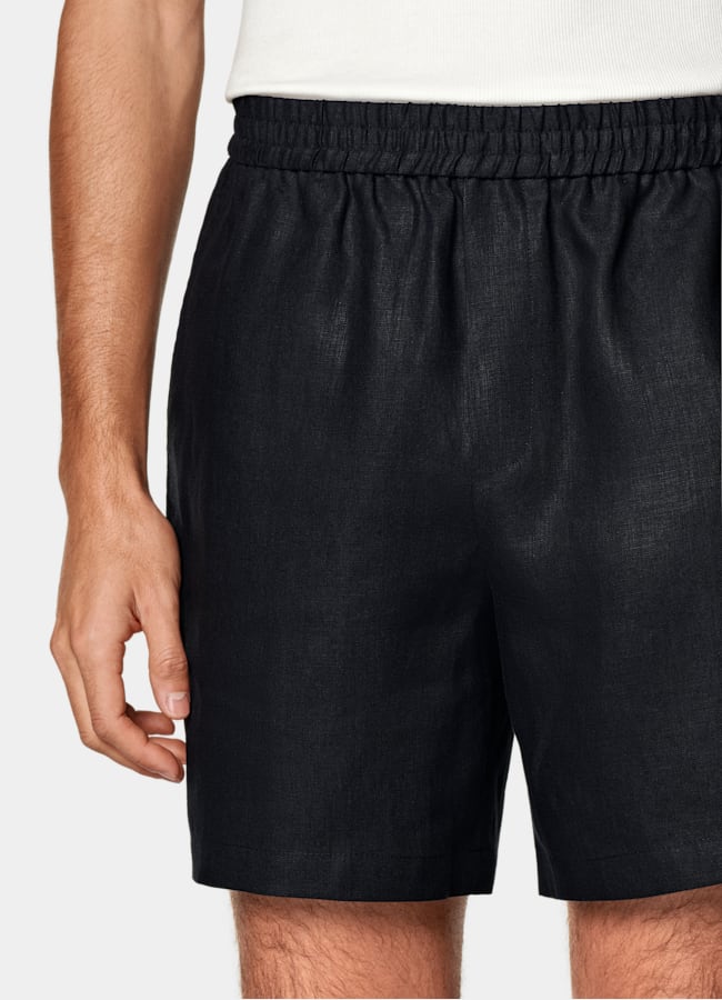 SUITSUPPLY Pure Linen by Leomaster, Italy Navy Straight Leg Shorts