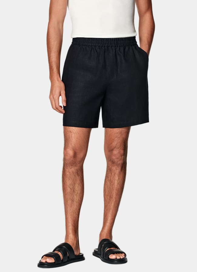SUITSUPPLY Pure Linen by Leomaster, Italy Navy Straight Leg Shorts