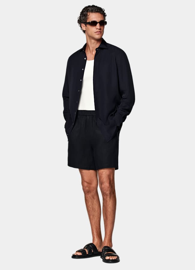 SUITSUPPLY Pure Linen by Leomaster, Italy Navy Straight Leg Shorts