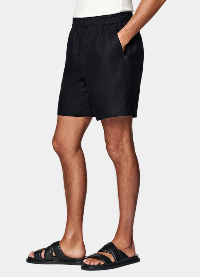 SUITSUPPLY Pure Linen by Leomaster, Italy Navy Straight Leg Shorts