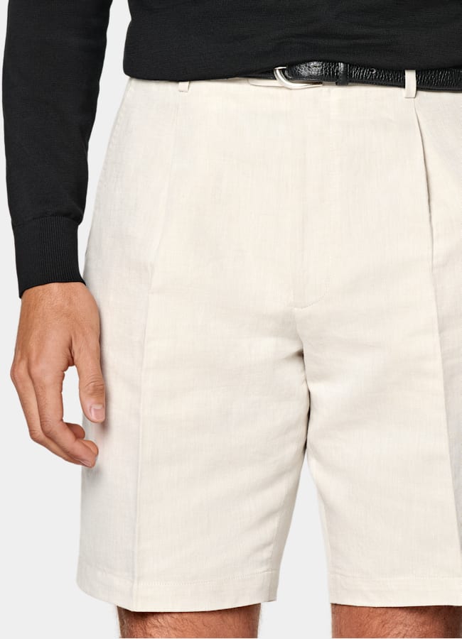 SUITSUPPLY Linen Cotton by Di Sondrio, Italy Sand Straight Leg Shorts