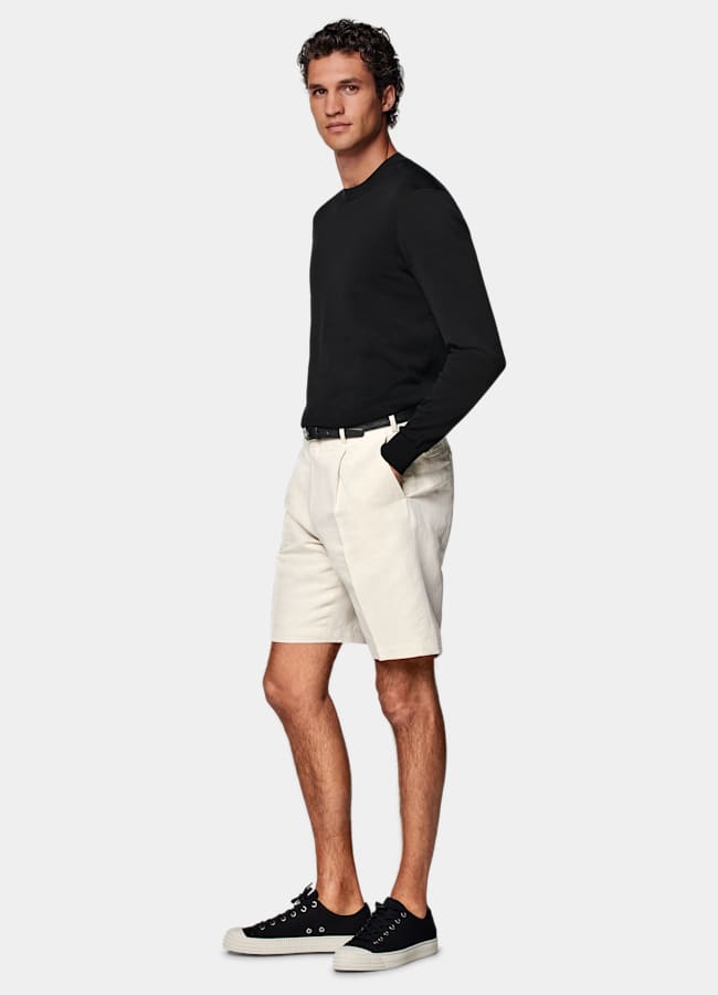 SUITSUPPLY Linen Cotton by Di Sondrio, Italy Sand Straight Leg Shorts