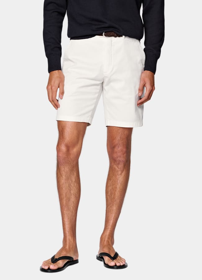 SUITSUPPLY Stretch Cotton by Cervotessile, Italy Off-White Slim Leg Chino Shorts