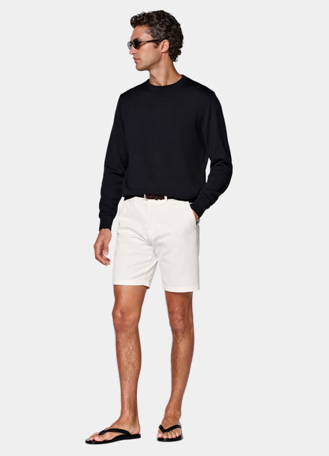 SUITSUPPLY Stretch Cotton by Cervotessile, Italy Off-White Slim Leg Chino Shorts