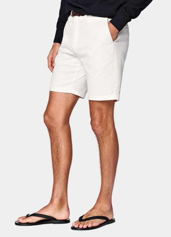 SUITSUPPLY Stretch Cotton by Cervotessile, Italy Off-White Slim Leg Chino Shorts