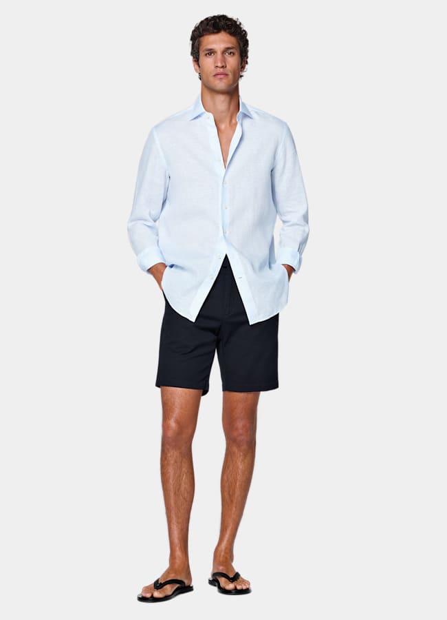 SUITSUPPLY Coton stretch - Cervotessile, Italie Short chino Slim Leg bleu marine