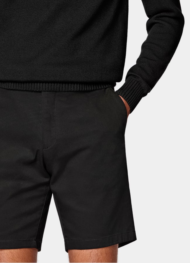 SUITSUPPLY Stretch Cotton by Cervotessile, Italy Black Slim Leg Chino Shorts