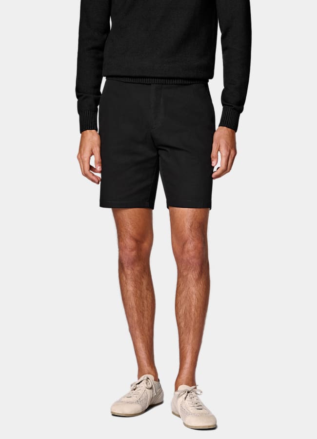 SUITSUPPLY Stretch Cotton by Cervotessile, Italy Black Slim Leg Chino Shorts