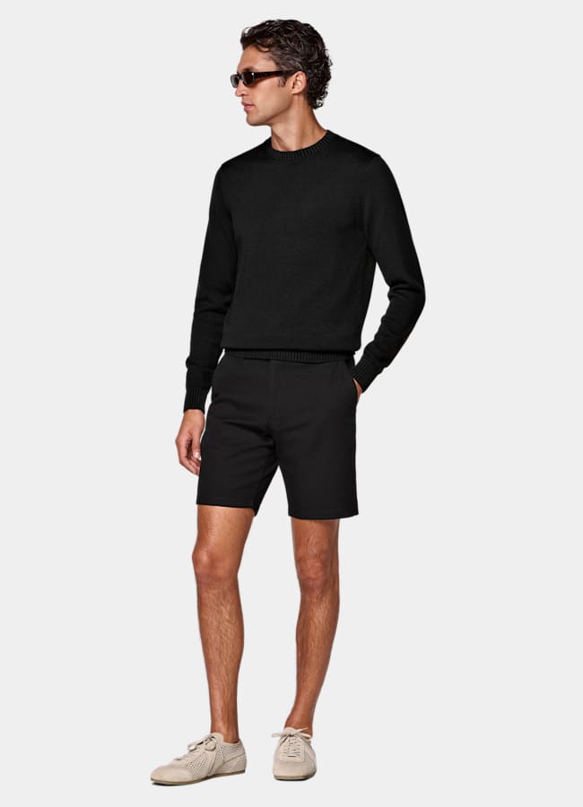 SUITSUPPLY Stretch Cotton by Cervotessile, Italy Black Slim Leg Chino Shorts