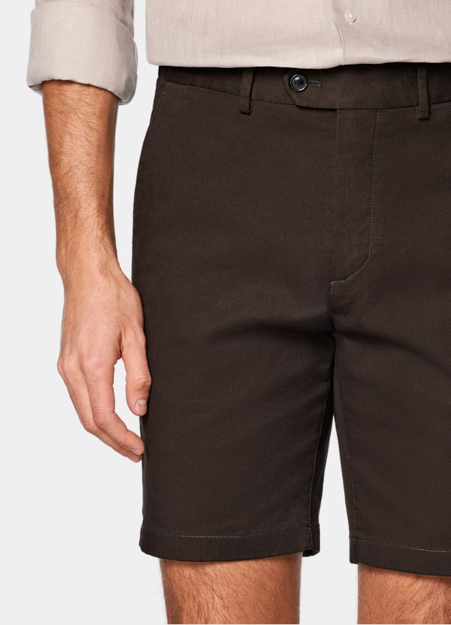 SUITSUPPLY Stretch Cotton by Cervotessile, Italy Dark Brown Slim Leg Chino Shorts