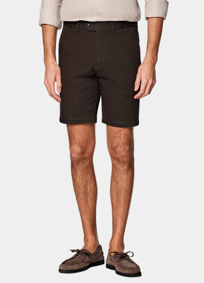 SUITSUPPLY Stretch Cotton by Cervotessile, Italy Dark Brown Slim Leg Chino Shorts