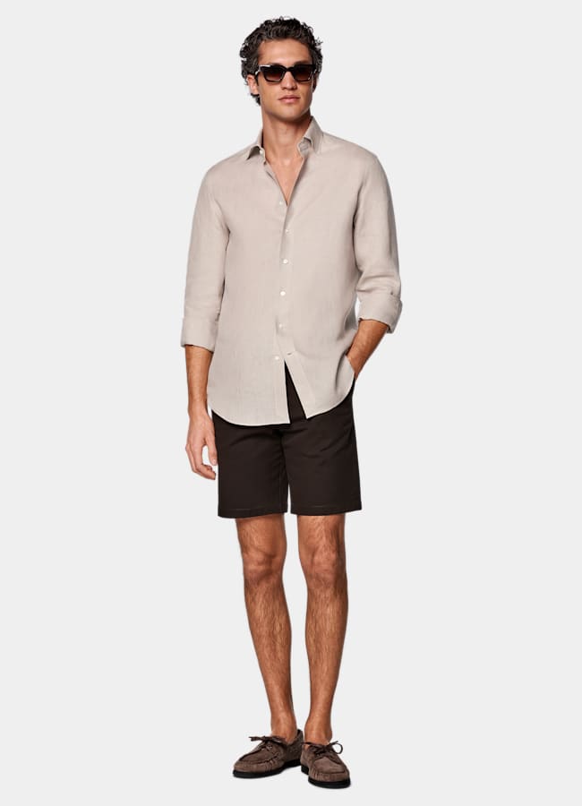 SUITSUPPLY Stretch Cotton by Cervotessile, Italy Dark Brown Slim Leg Chino Shorts