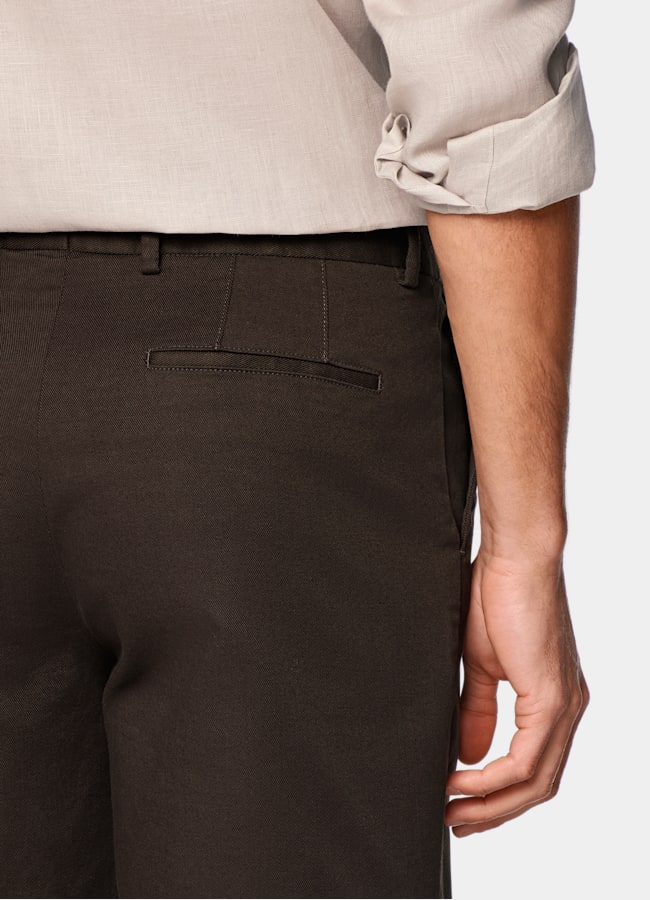 SUITSUPPLY Stretch Cotton by Cervotessile, Italy Dark Brown Slim Leg Chino Shorts