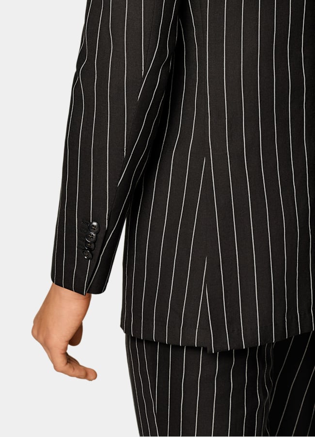 SUITSUPPLY Verano Lana, seda y lino de E.Thomas, Italia Traje Havana marrón oscuro a rayas corte Tailored