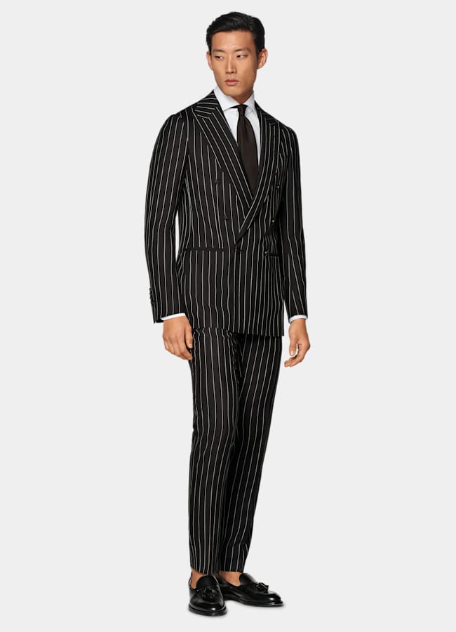 SUITSUPPLY Verano Lana, seda y lino de E.Thomas, Italia Traje Havana marrón oscuro a rayas corte Tailored