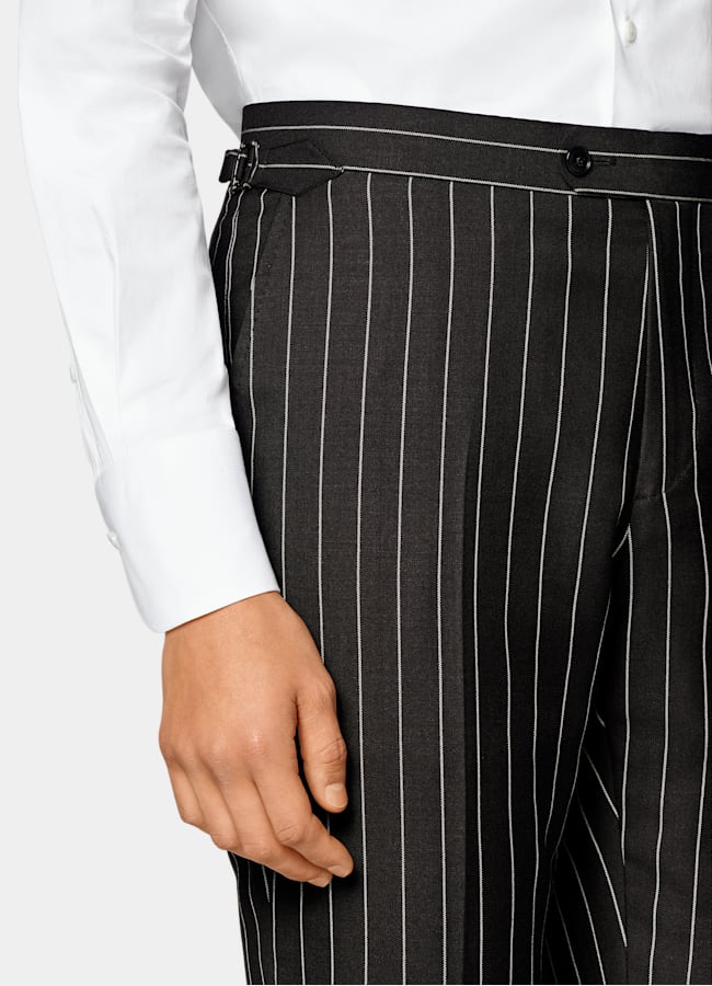 SUITSUPPLY Verano Lana, seda y lino de E.Thomas, Italia Traje Havana marrón oscuro a rayas corte Tailored