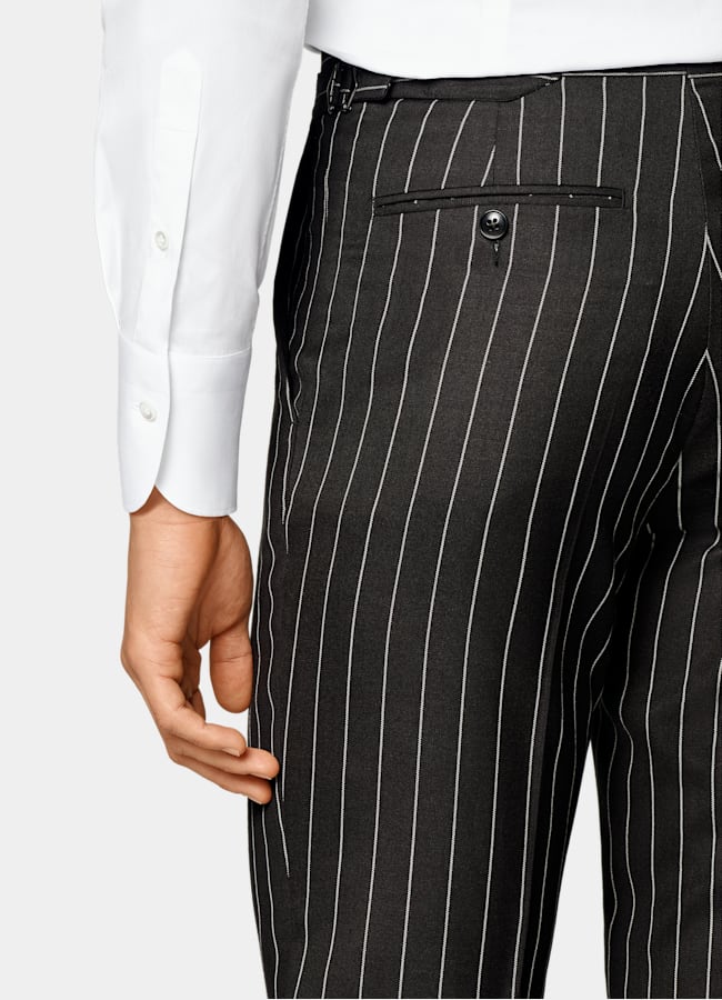 SUITSUPPLY Verano Lana, seda y lino de E.Thomas, Italia Traje Havana marrón oscuro a rayas corte Tailored