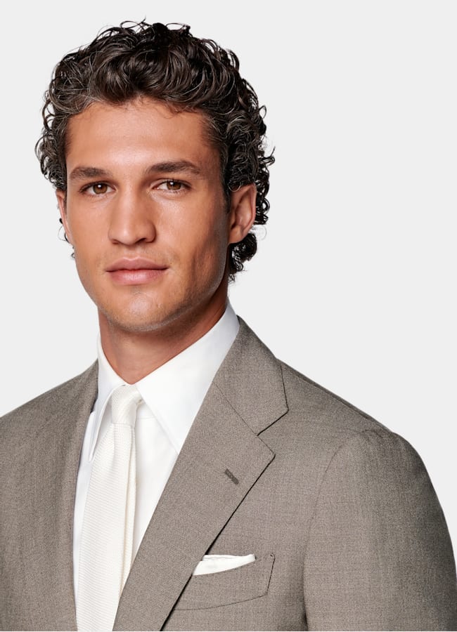 SUITSUPPLY All Season Wrinkle-Free 4-Ply Wool by Rogna, Italy Taupe Tailored Fit Havana Suit