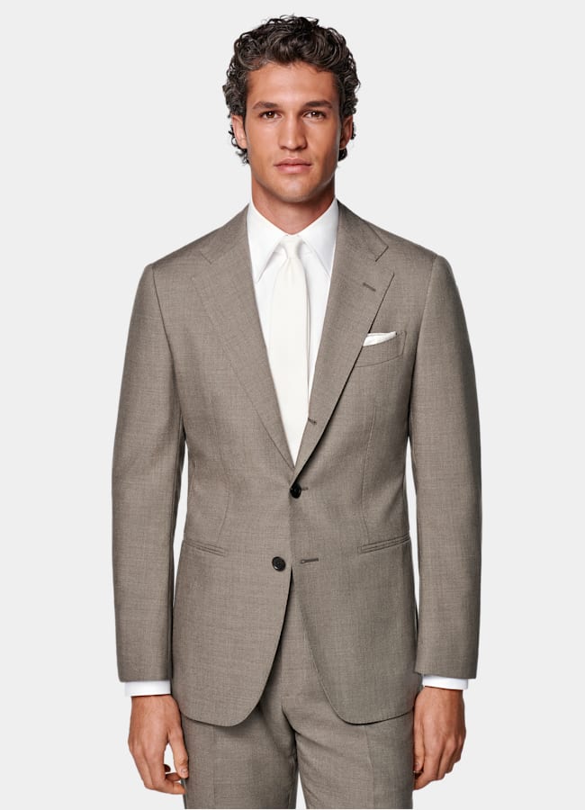 SUITSUPPLY All Season Wrinkle-Free 4-Ply Wool by Rogna, Italy Taupe Tailored Fit Havana Suit